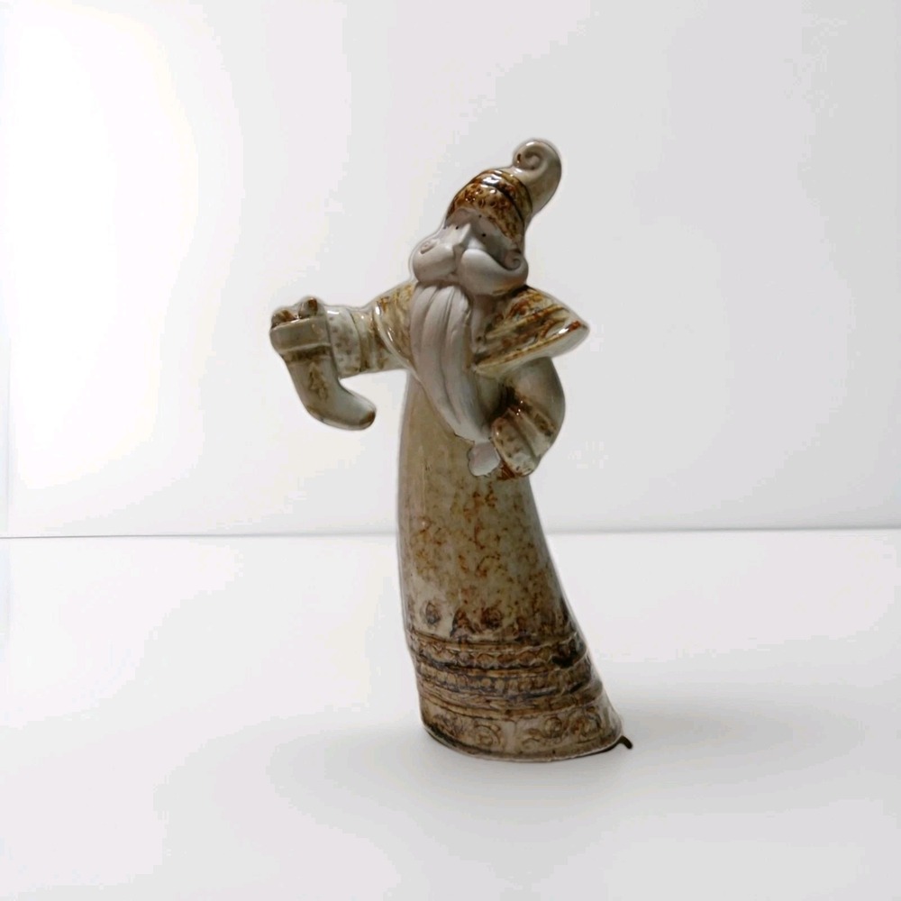 Vintage Ceramic Christmas Santa Figurine - Rustic Marbled Holding Stocking‎ 12"